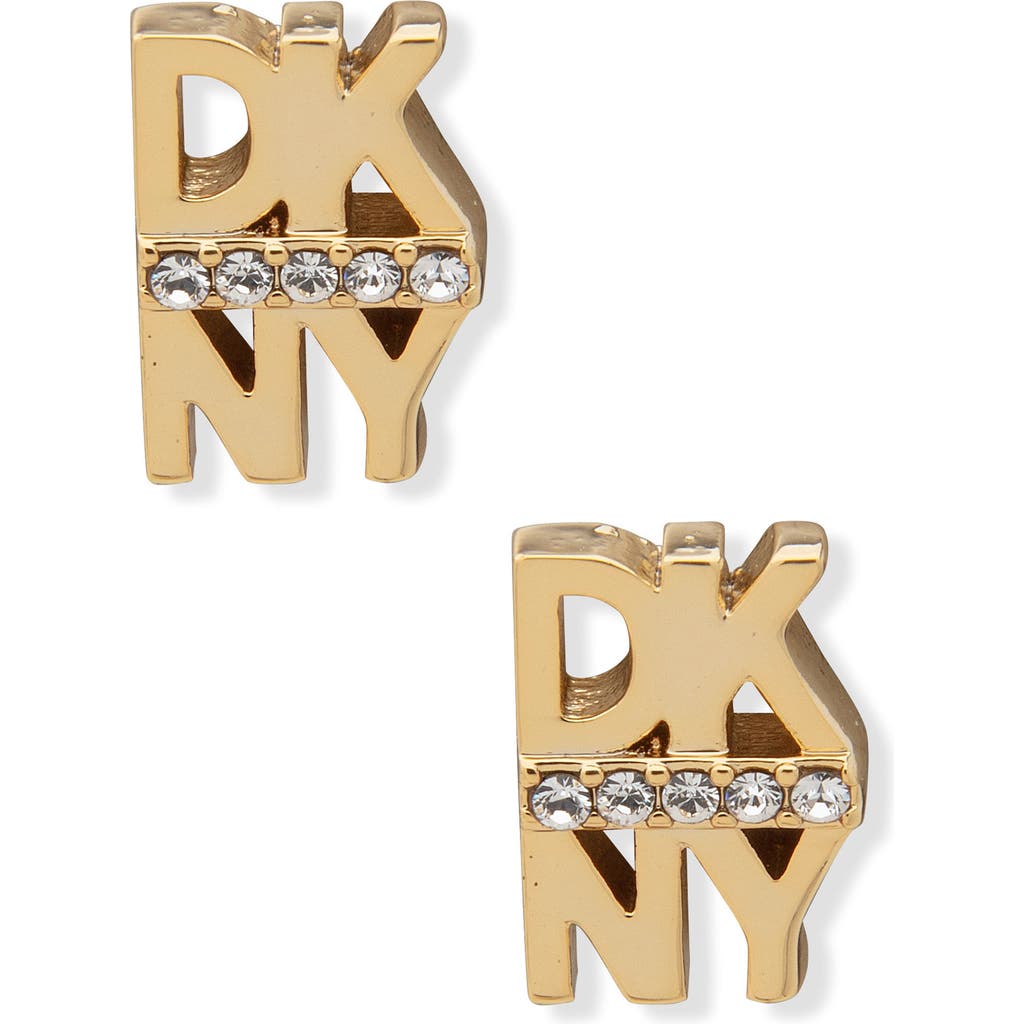 Shop Dkny Logo Crystal Stud Earrings In Gold/crystal