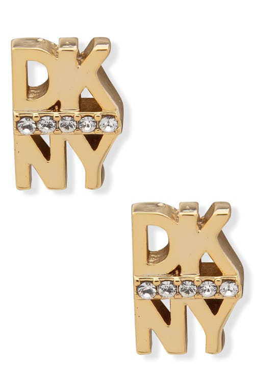 Shop Dkny Logo Crystal Stud Earrings In Gold/crystal