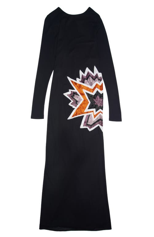 Shop Tom Ford Kapow Beaded Detail Long Sleeve Crepe Gown In Black/multicolor