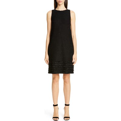 St. John Collection Glimmering Textured Tweed Shift Dress, Black