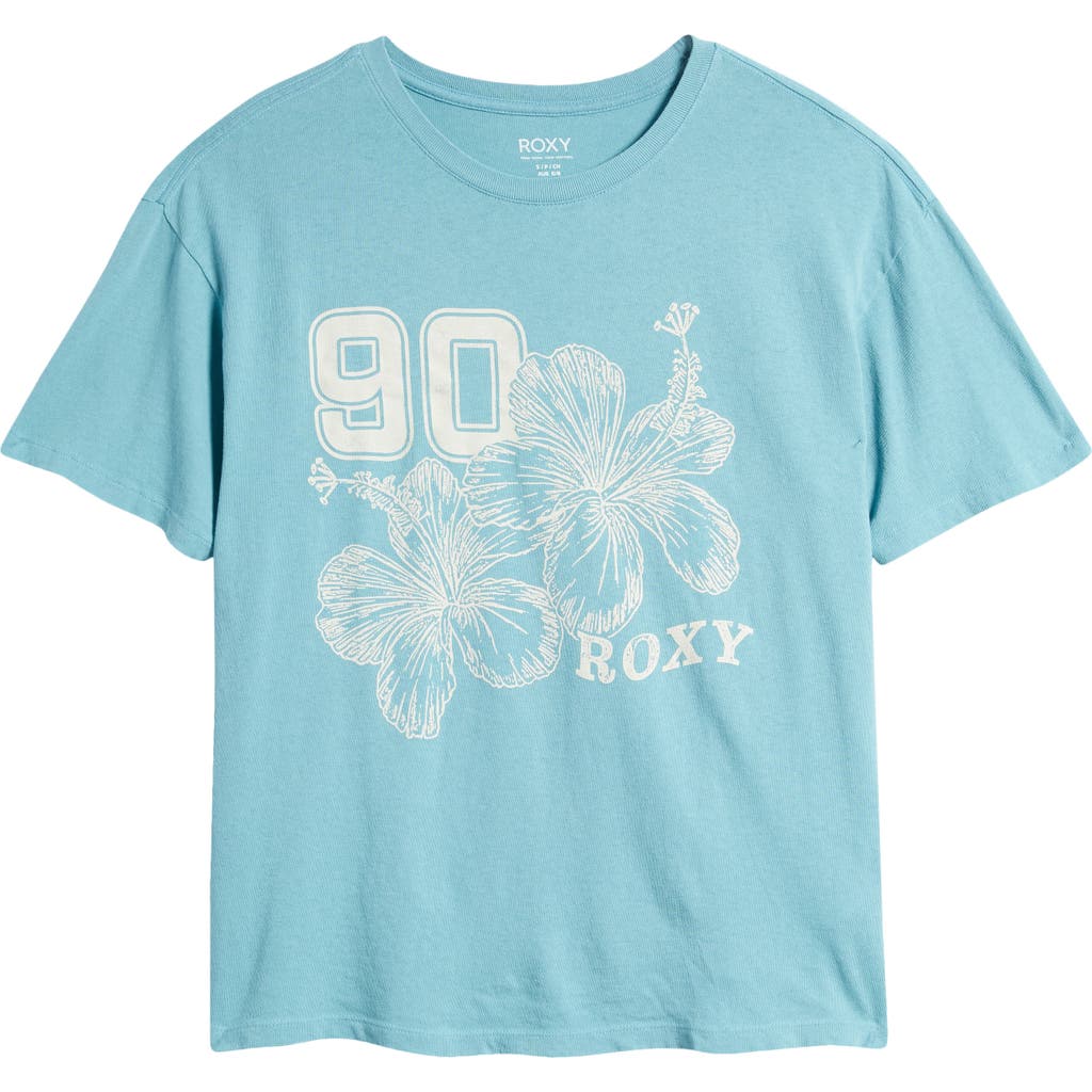 Roxy Hibiscus Collegiate Oversize Cotton Graphic T-shirt In Blue