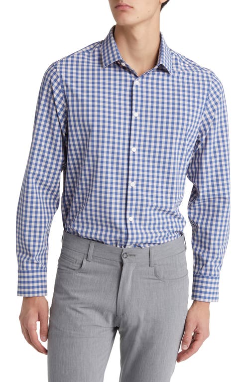 Leeward Trim Fit Madison Gingham Check Performance Button-Up Shirt in Blue