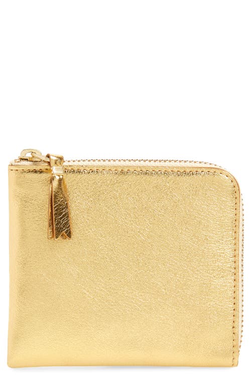 Metallic Leather Half Zip Wallet in Gold