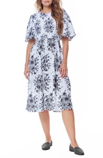 By Design Palmer Smocked Bodice Maxi Dress In Forest Toile