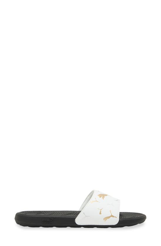 Shop Puma Cool Cat 2.0 Toss Slide Sandal In  White-gold-silver