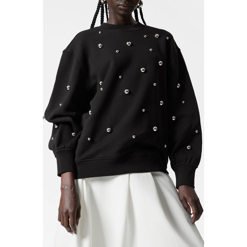 & Other Stories Stud Accent Oversize Cotton Sweatshirt In Black Dark