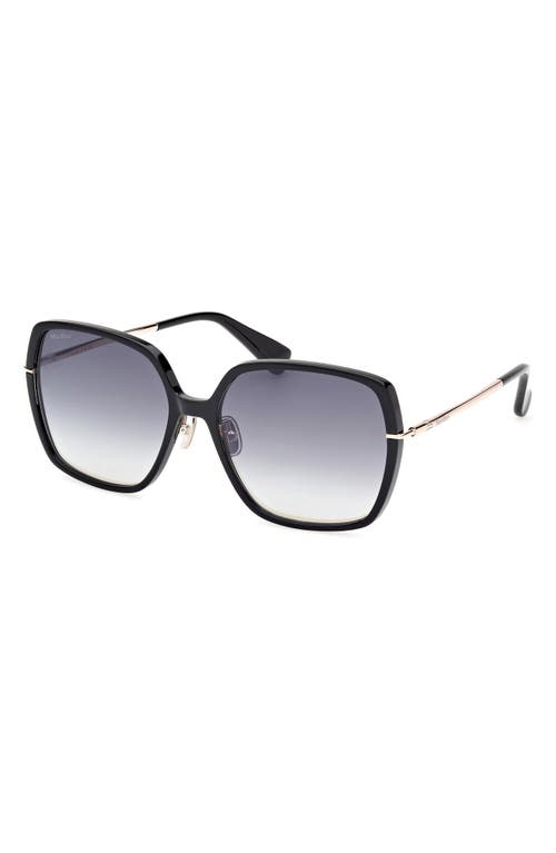 Shop Max Mara 59mm Round Sunglasses In Shiny Black/gradient Smoke