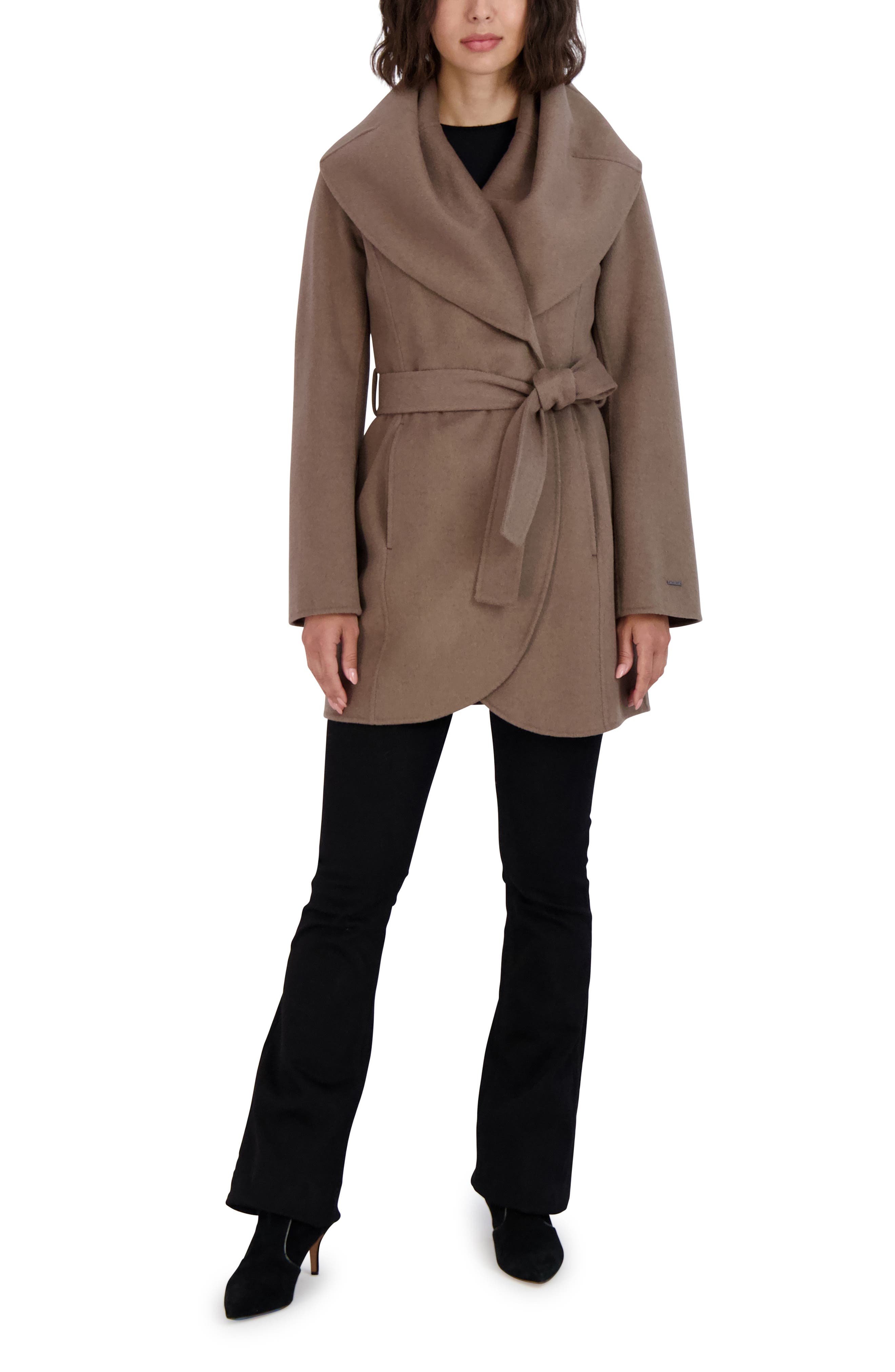 tahari shawl collar wrap coat