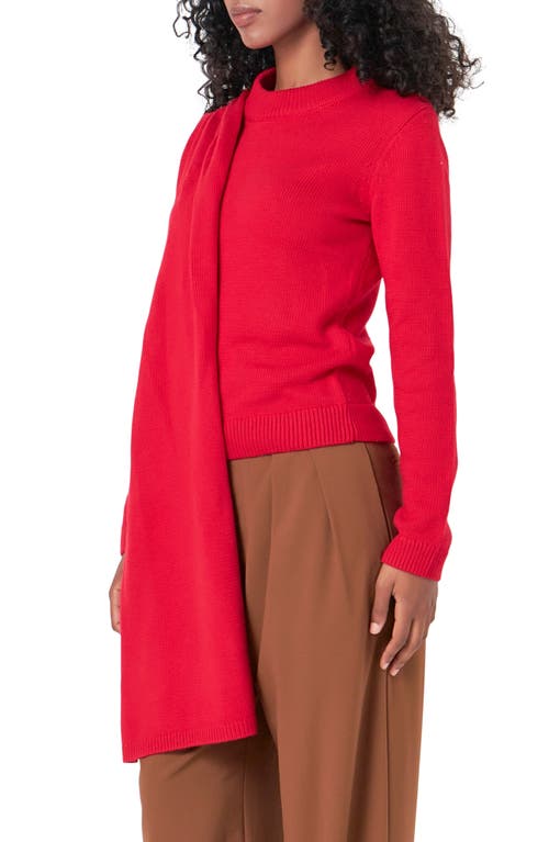 Shop Endless Rose Scarf Detail Crewneck Sweater In Red