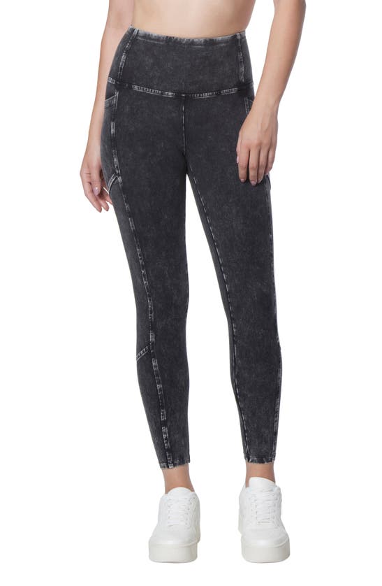 Andrew Marc Sport 7/8 High Rise Mineral Wash Leggings In Black