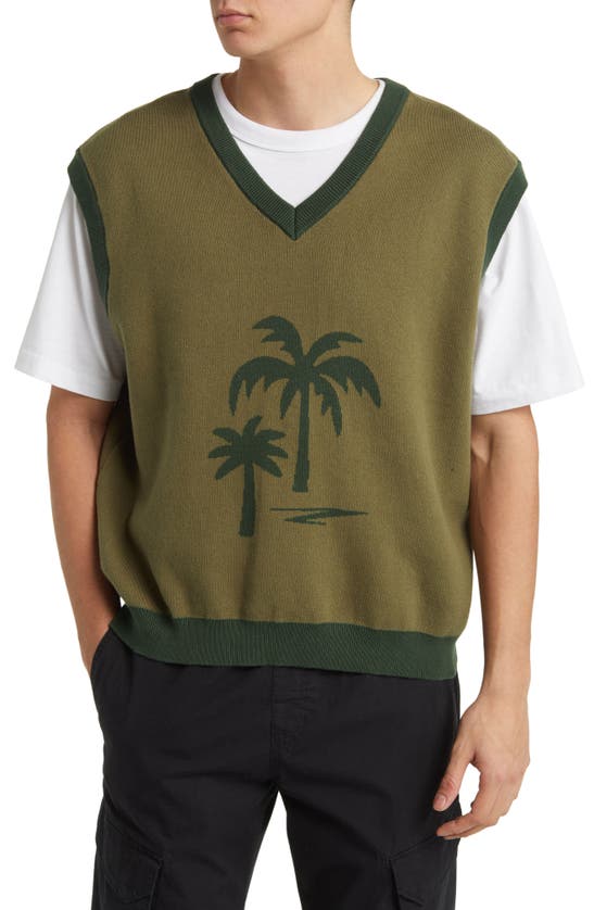 Shop Krost Palm Tree Sweater Vest In Laurel Wreath