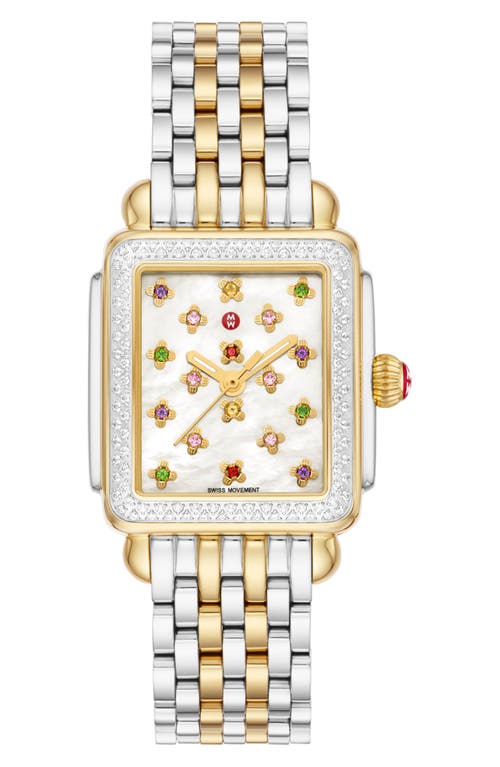 MICHELE Deco Mid Fleur Diamond Special Edition Bracelet Watch, 29mm x 31mm in Two Tone /Multi at Nordstrom