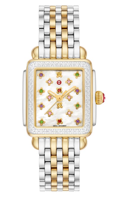 Shop Michele Deco Mid Fleur Diamond Special Edition Bracelet Watch, 29mm X 31mm In Two Tone/multi