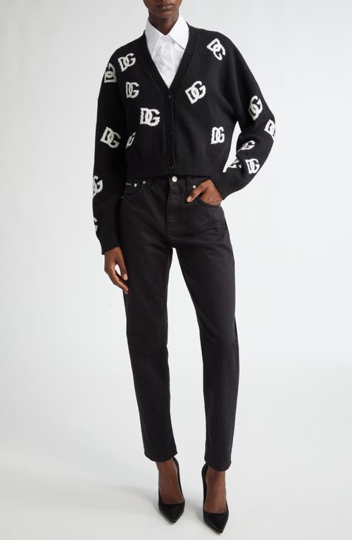 Dolce & Gabbana Logo Embroidered Cardigan In N0004 Nero/bianco