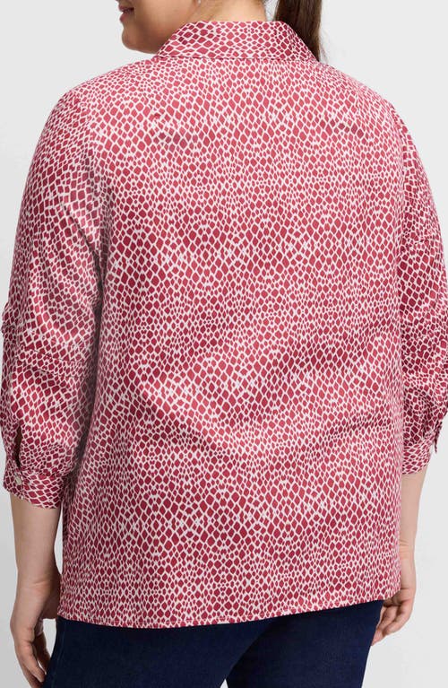 Foxcroft Frankie Abstract Print Cotton Sateen Popover Top In Red