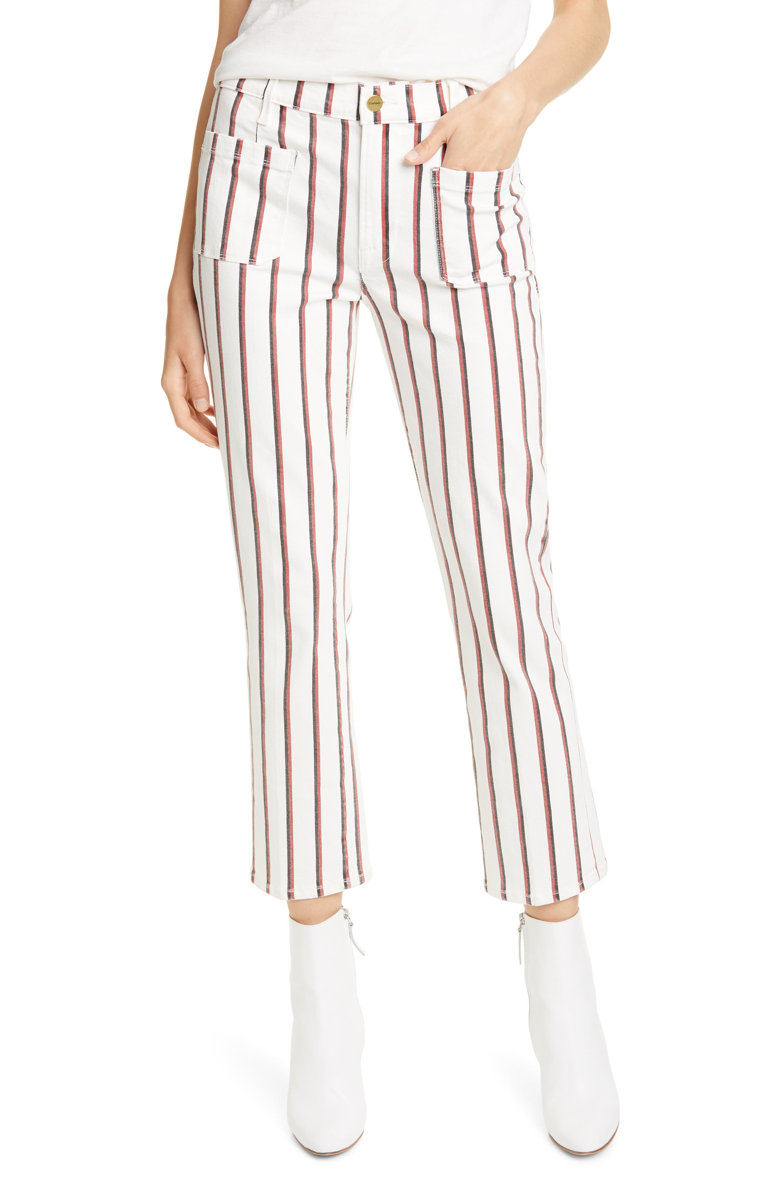 frame striped jeans