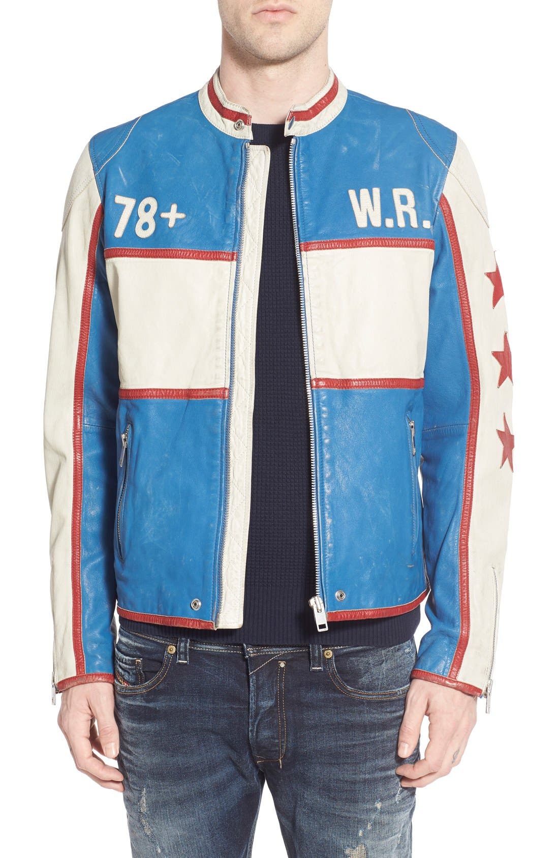 DIESEL® Moto Racing Leather Jacket Nordstrom