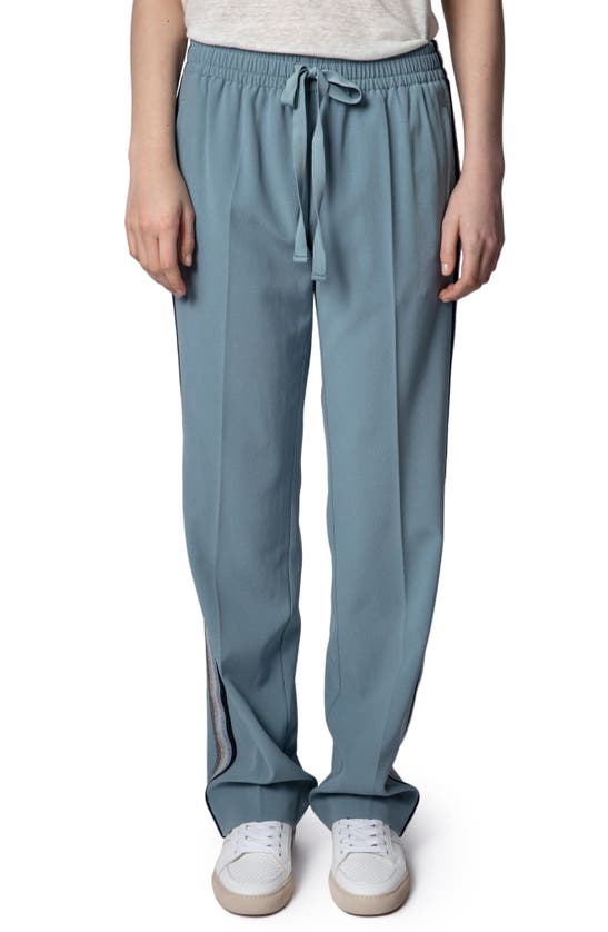 Zadig & Voltaire Pomy Shimmer Side Stripe Crepe Drawstring Pants In Nuage