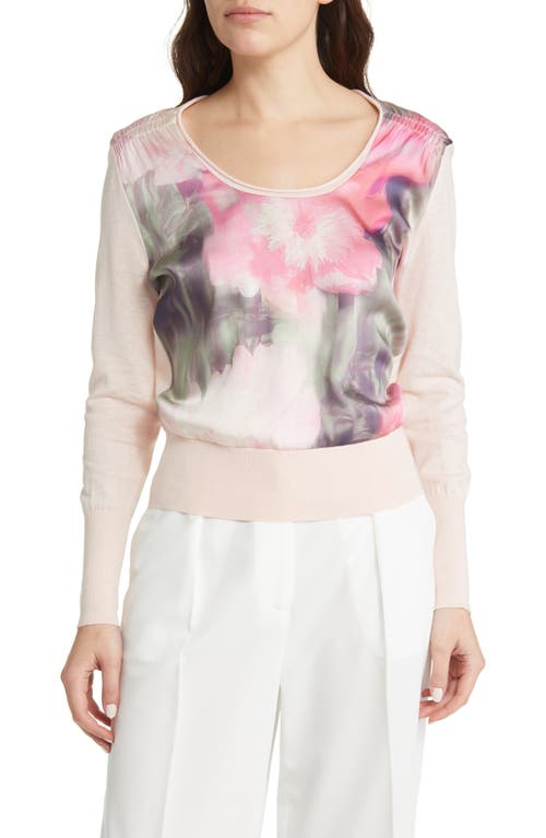 Ted Baker London Lusindi Floral Woven Front Sweater in Coral