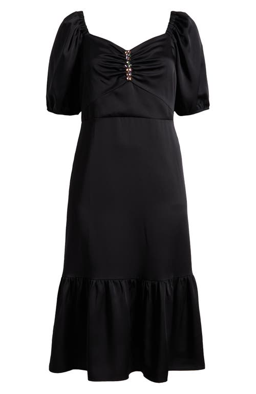 Anne Klein Jewel Accent Puff Sleeve Maxi Dress In Anne Black