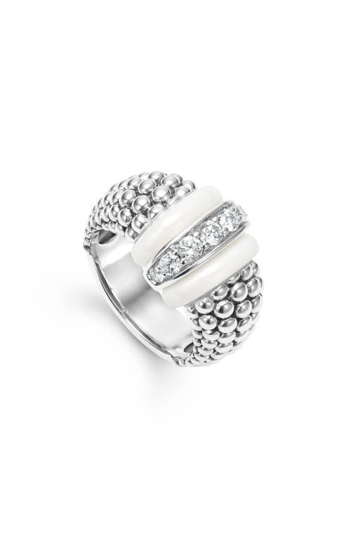 Shop Lagos White Caviar Diamond Link Ring In Silver/diamond