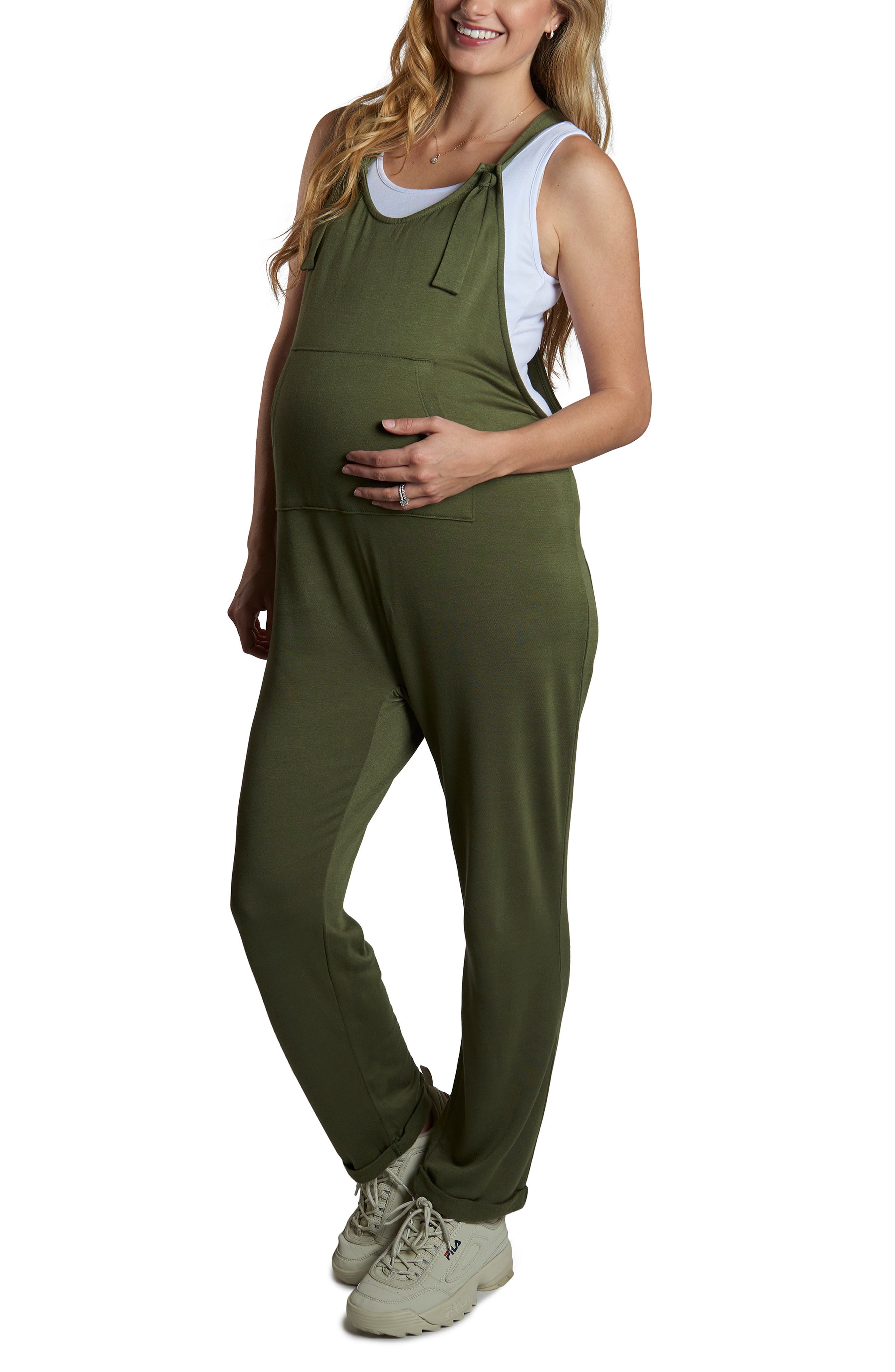 Everly Grey Natalie Maternity/Nursing Knit Overalls in French Terry Black at Nordstrom