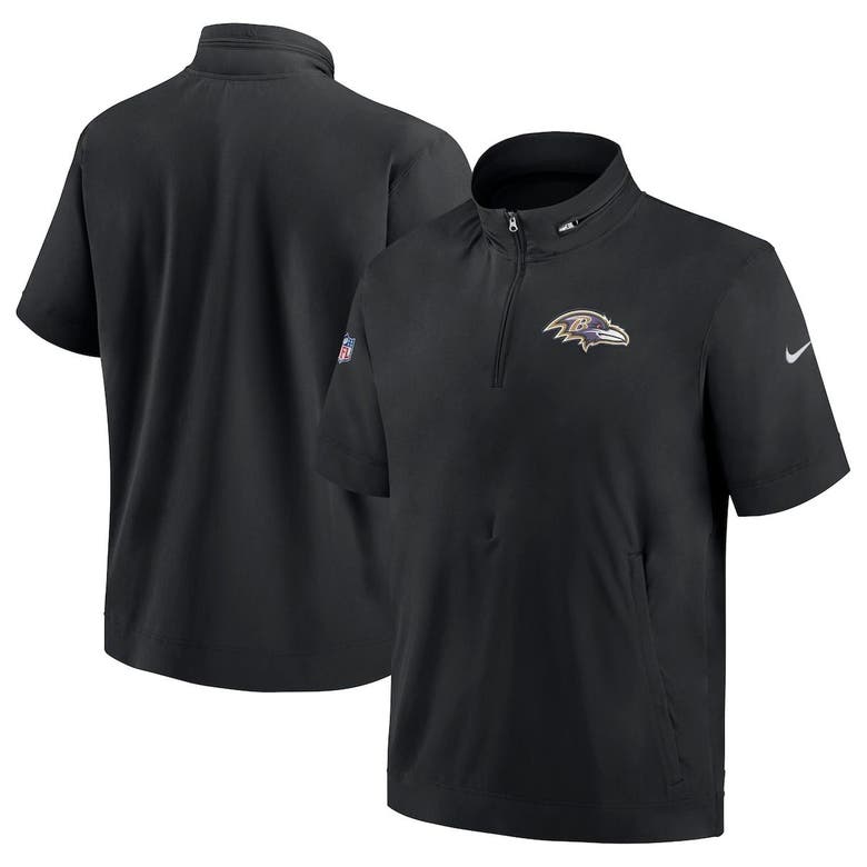 Shop Nike Black Baltimore Ravens Sideline Coach Short Sleeve Hoodie Quarter-zip Jacket