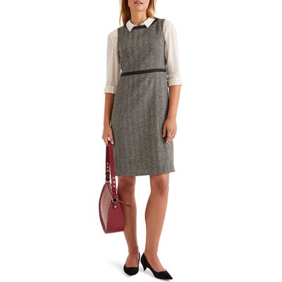 Boden Carrie Herringbone Tweed Wool Dress, Grey