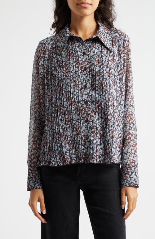 Ganni Abstract Print Plissé Button-Up Shirt Phantom at Nordstrom, Us