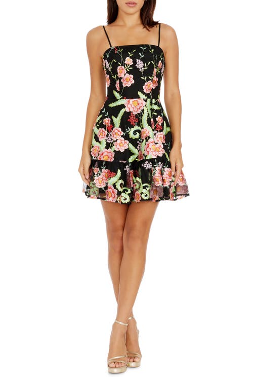 Dress the Population Lissa Floral Embroidery Cocktail Minidress Bright Rose Multi at Nordstrom,