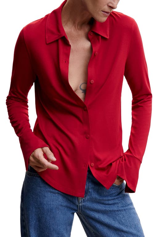 MANGO Long Sleeve Button-Up Top in Red at Nordstrom, Size 8
