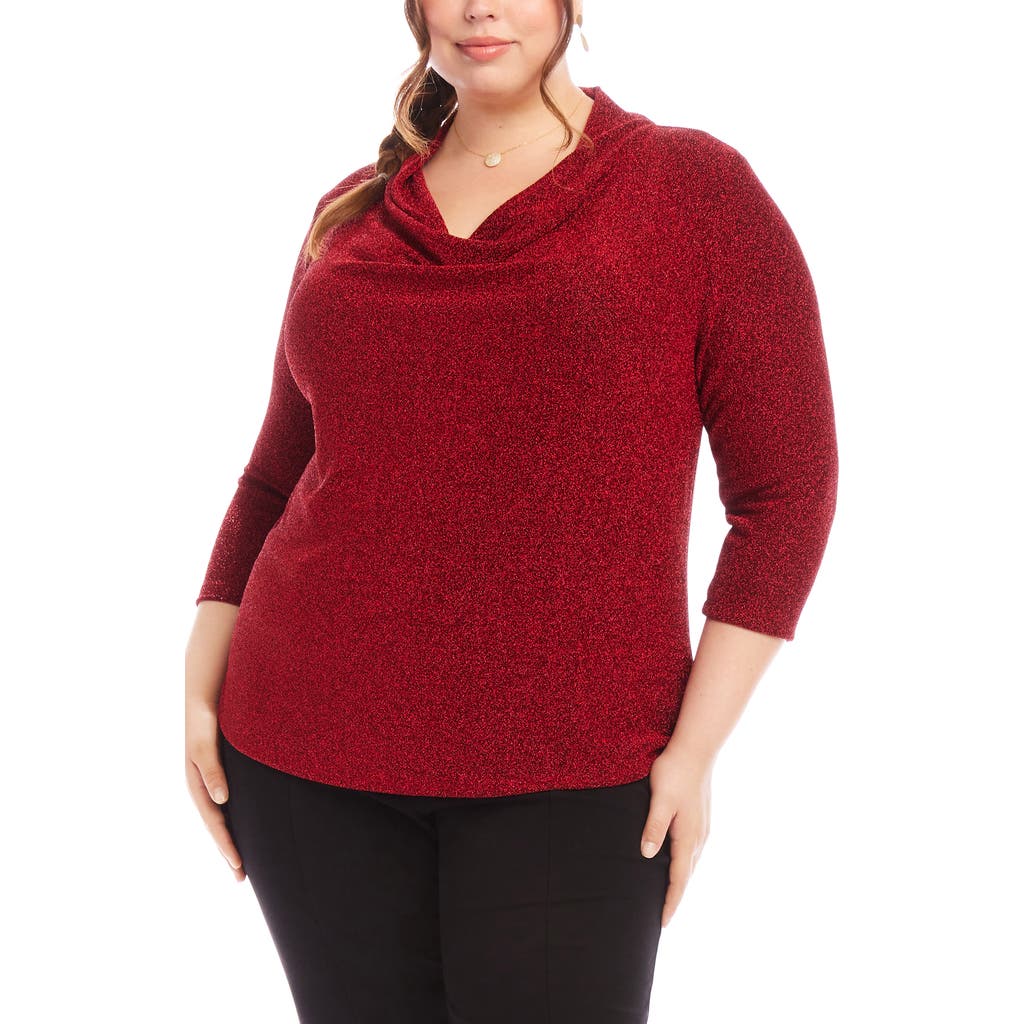 Karen Kane Plus Size Drape Neck Metallic Top In Red In Red