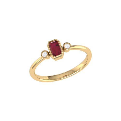 Shop Luvmyjewelry Emerald Cut Ruby & Diamond Birthstone Ring In Yellow Gold