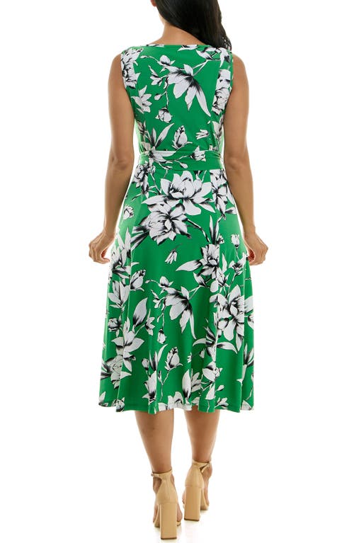 Shop Nina Leonard Crewneck Sleeveless Midi Dress In True Green/ivory