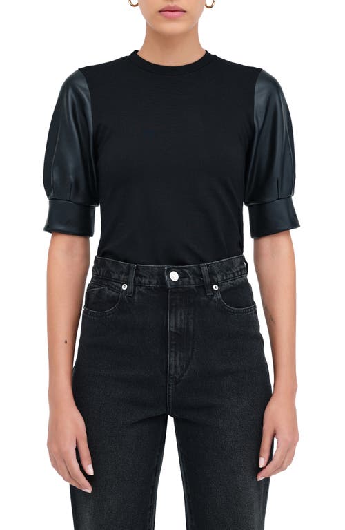 Marcella Trove Faux Leather Sleeve Top In Black