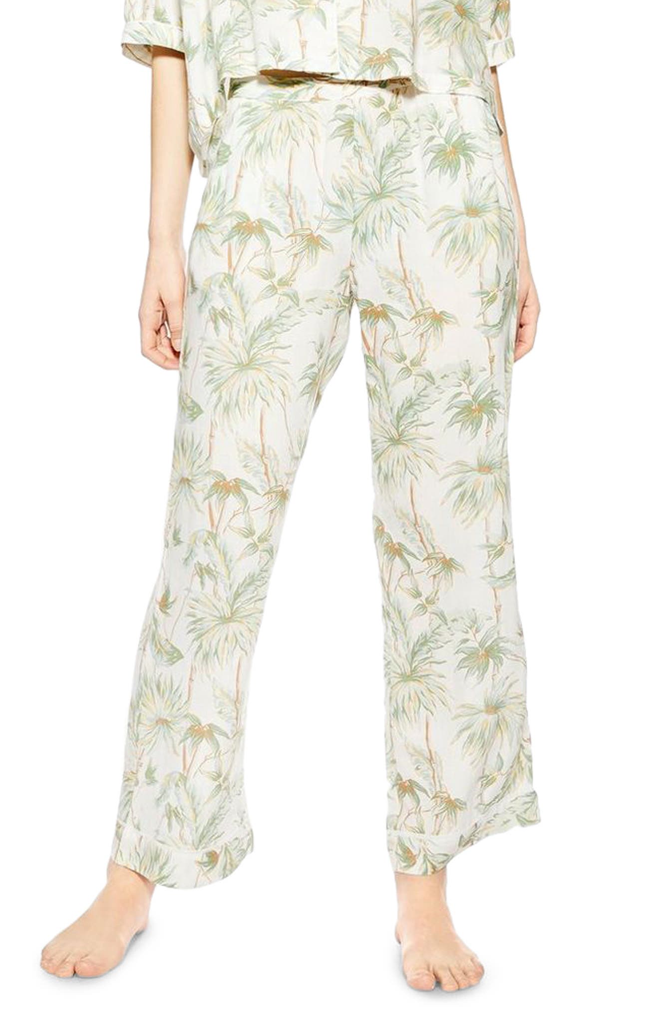Topshop Tropical Print Pajama Pants, White
