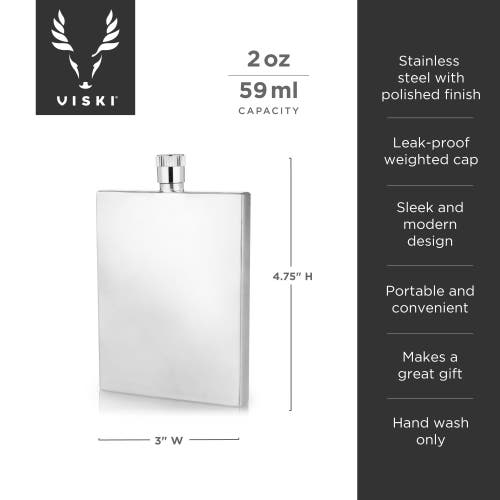 Viski Harrison 2 oz Slim Flask In Silver