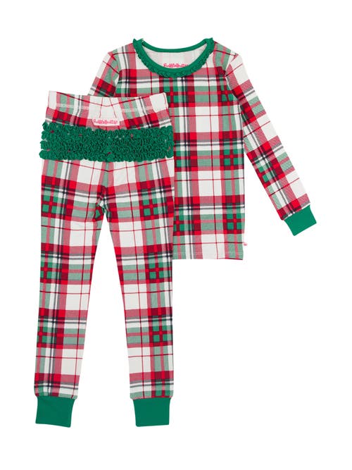 RuffleButts Modal Blend Toddler Girls Ruffle Long Sleeve Pajama Set in Dashing Dreams Plaid 