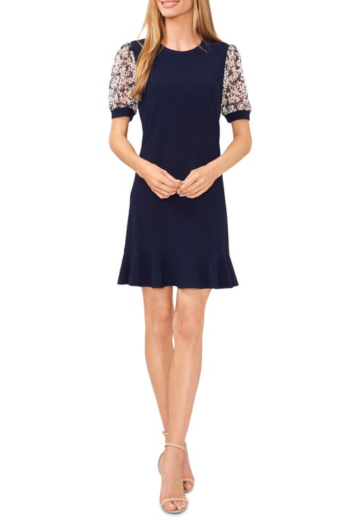 CeCe Floral Puff Sleeve Mixed Media Minidress at Nordstrom,