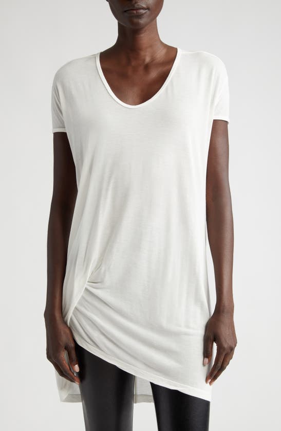 Rick Owens Hiked Asymmetric Drape Detail T-shirt In Milk