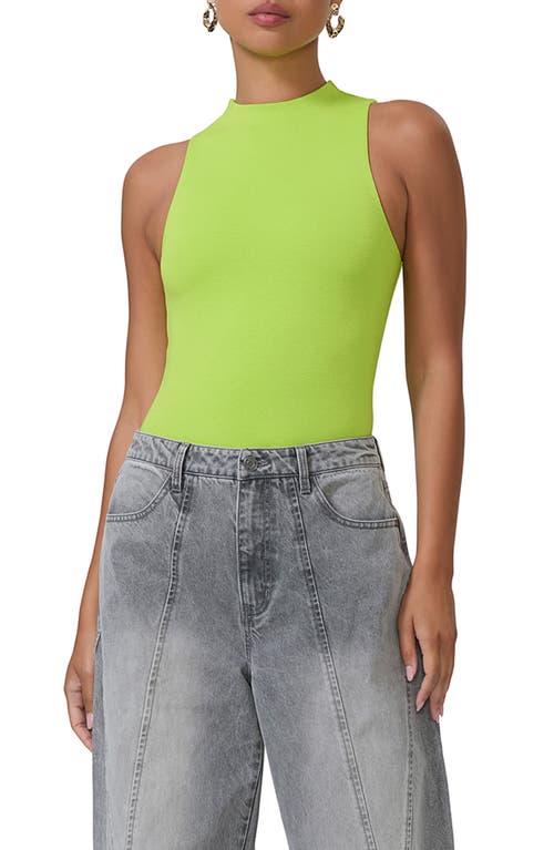 Shop Afrm Cami High Neck Sleeveless Bodysuit In Lime Punch