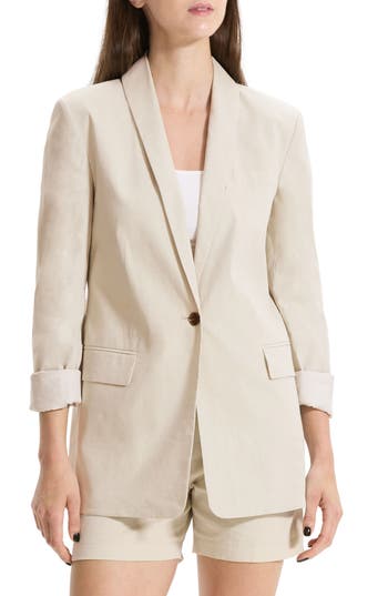 Theory Rolled-sleeve Shawl Collar Jacket In Straw