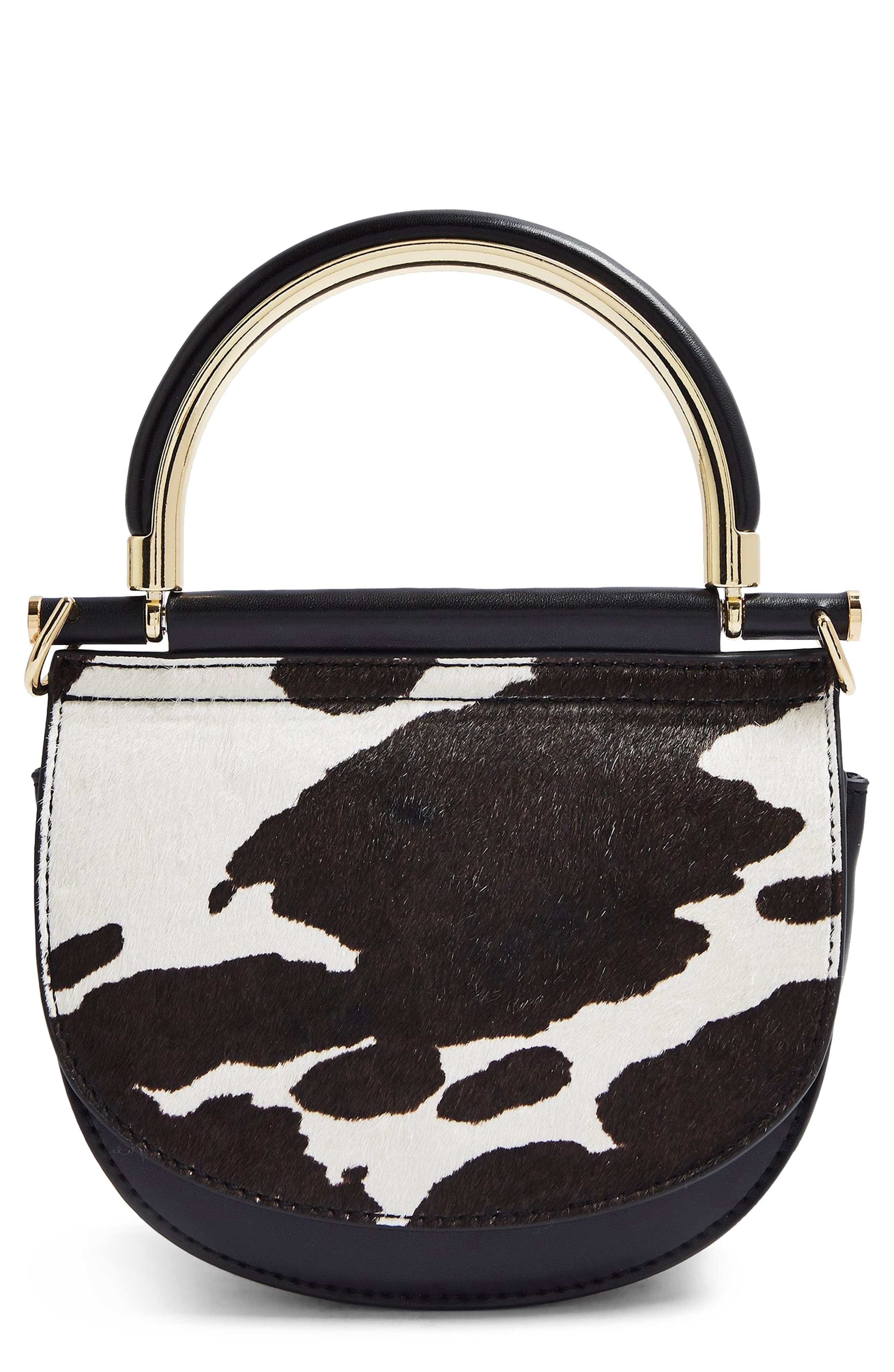 TOPSHOP Cam Half Moon Crossbody Bag, Main, color, BLACK MULTI PRINT CALF HAIR