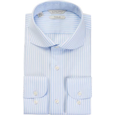 Suitsupply Extra Slim Fit Stripe Travel Button-Up Shirt - Blue
