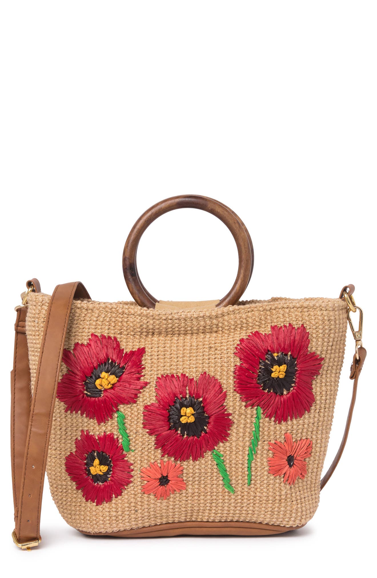 Nanette Lepore Raffia Daisy Embroidered O-ring Handle Bag In Natural4 ...