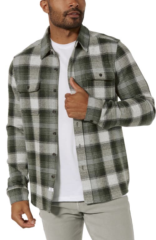 7 Diamonds Generation Plaid Knit Flannel Button-Up Overshirt in Olive 