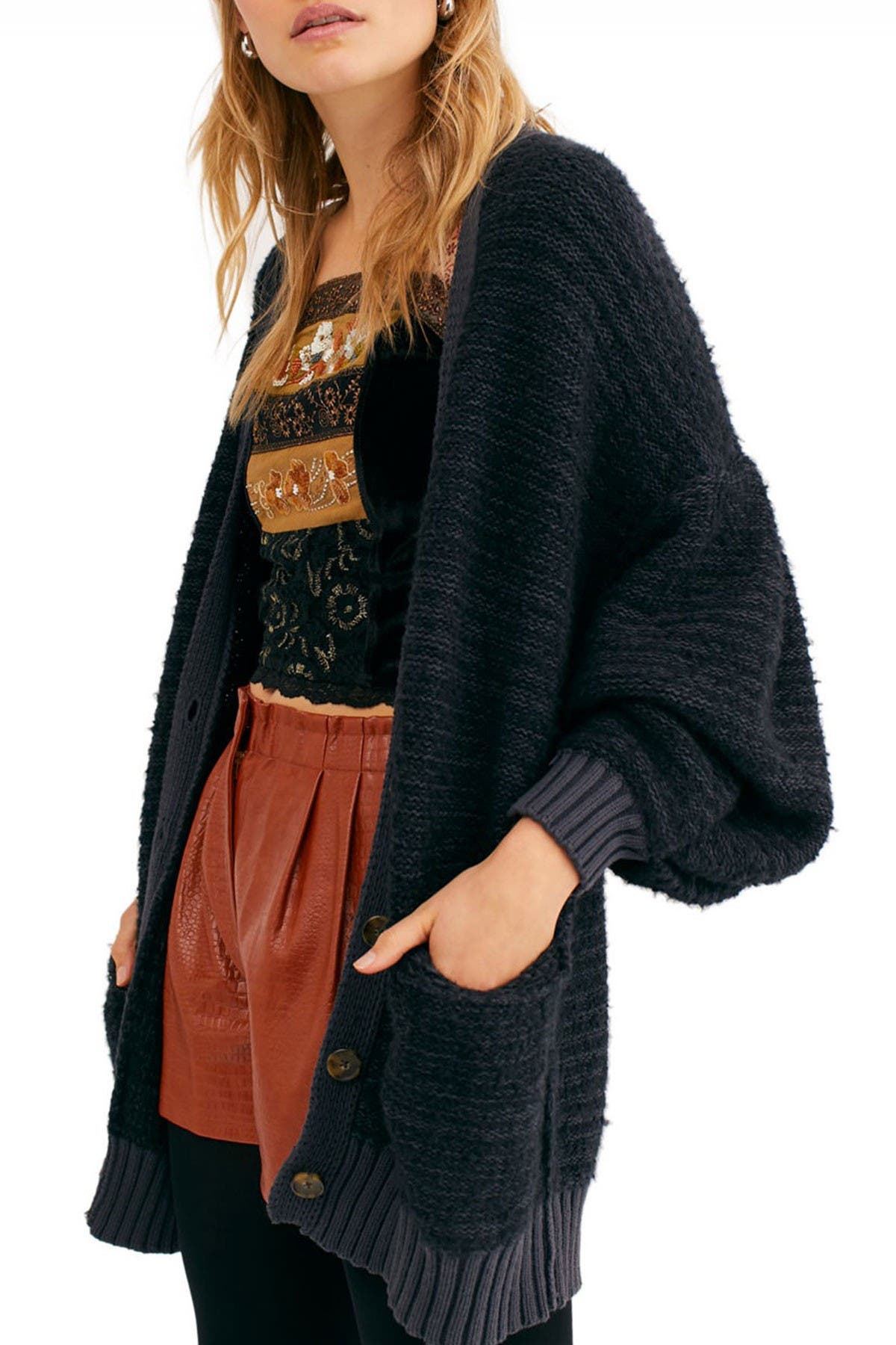 free people black cardigan