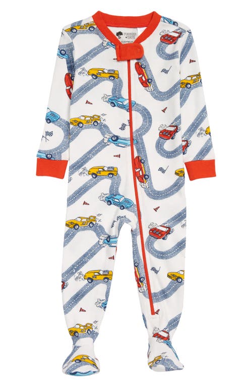 Tucker + Tate Print Fitted One-Piece Pajamas in Ivory Egret Racecars