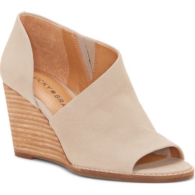 Lucky Brand Jaxy Open Toe Wedge, Grey