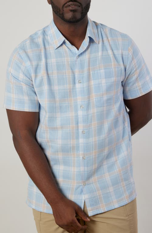 Old Harbour Plaid Cotton Short Sleeve Button-Up Shirt in Sky/White/Citron
